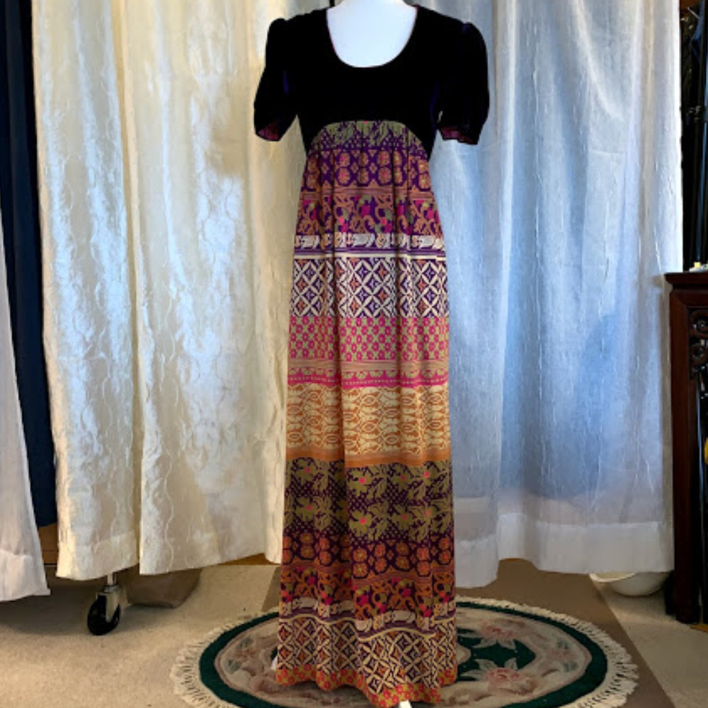 Festive Maxi Dress w/ deep purple velvet bodice